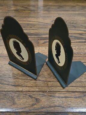 Green Silhouette Bookends Pair Gold Accents Made in England Shelf Decor Bookends